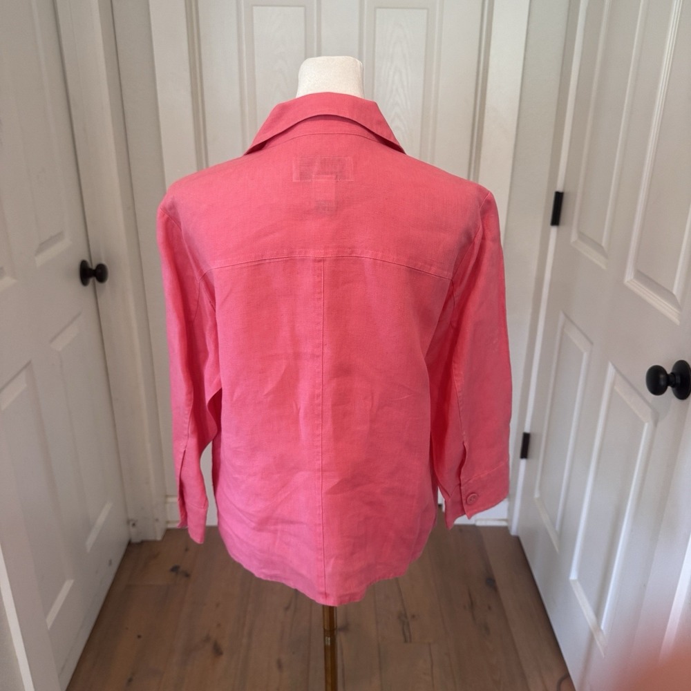 100%‎ Linen Coral Pink Shirt Jacket Button Up Size 8 Coastal Grandma Pretty - Picture 5 of 9